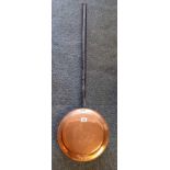 COPPER BED WARMING PAN WITH METAL HANDLE