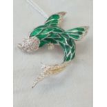 SILVER & ENAMEL DOLPHIN BROOCH (GREEN)