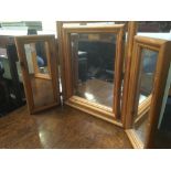 HINGED DRESSING TABLE TRIPTYCH WITH PINE SURROUND, CENTRAL MIRROR SWIVELS