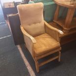 VINTAGE UPHOLSTERED WOOD FRAME ROCKING CHAIR