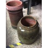 CLAY CHIMNEY POT & A CLAY RHUBARB FORCER