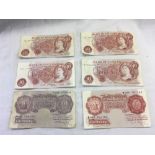A COLLECTION OF SIX BANK OF ENGLAND TEN SHILLING NOTES