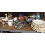 SHELF OF MIXED CHINAWARE INCL; COLLECTOR PLATES BY COALPORT & DANBURY MINT