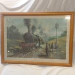 PINE F/G PRINT OF A STEAM ENGINE CALLED ''SUNDAY WORKING 5593 IN WORK SHED''