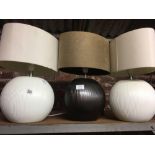 3 MODERN TABLE LAMPS - 2 WHITE & 1 BROWN