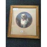 GILT F/G CIRCULAR MOUNTED WATERCOLOUR OF A DOG - NO ARTIST