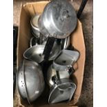 CARTON OF MISC ALUMINIUM AND STAINLESS STEEL KITCHEN POTS & PANS