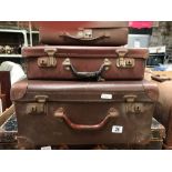 3 VINTAGE BROWN FIBRE TRAVEL CASES