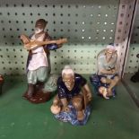 SHELF OF ORIENTAL FIGURES, SOME OF FISHERMAN ETC