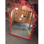 RED METAL PAINTED ORNATE MIRROR