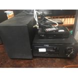 COMPACT DISC PLAYER WITH SPEAKERS & SATELLITE RECEIVER BOX - REMOTE IN OFFICE