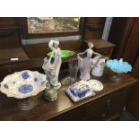 QTY OF CHINAWARE INCL; BUTTER DISH & COVER, PAIR OF LLADRO FIGURES ETC