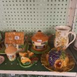 SHELF OF NOVELTY CHINA COTTAGES, CHICKENS ETC