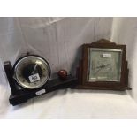 DECO WALL HANGING BAROMETER IN OAK CASE & BOOKEND CLOCK