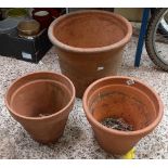 2 TERRACOTTA POTS & 1 ANTIQUE WINE HOLDER