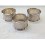 3 ENGINE TURNED NAPKIN RINGS - B'HAM 1962