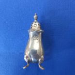 A BALUSTER SHAPED SILVER PEPPER CASTER - B'HAM 1919