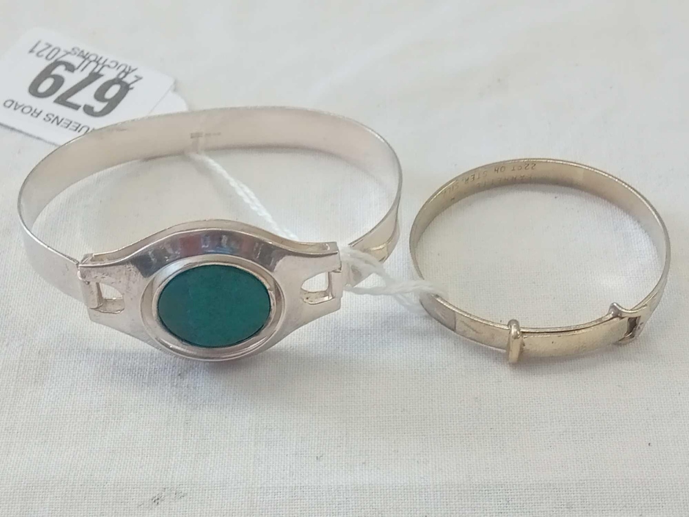 SILVER & MALACHITE BANGLE & CHILD'S SILVER GILT BANGLE