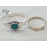 SILVER & MALACHITE BANGLE & CHILD'S SILVER GILT BANGLE