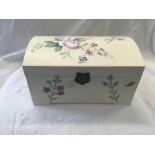 WOODEN PAINTED JEWELLERY BOX WITH WATCHES, COSTUME JEWELLERY, RINGS, NECKLACE'S ETC