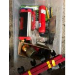 CARTON WITH FIRE MASTER EXTINGUISHER, HOSE LOCK FITTINGS, GARDEN TOOLS & OTHER ACCESSORIES