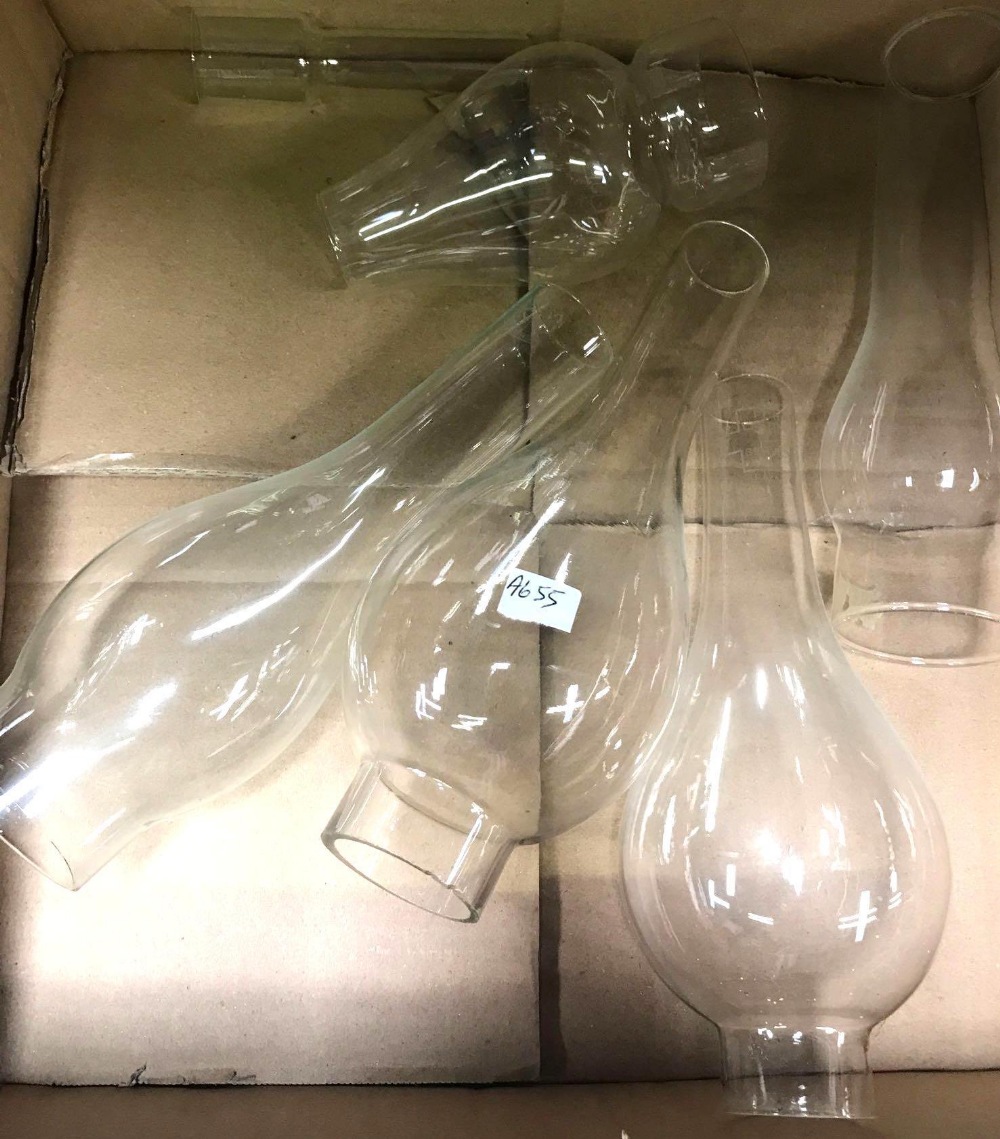 6 GLASS OIL LAMP CHIMNEYS