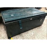 GREEN METAL TRAVEL TRUNK WITH 2 HANDLES