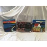 3 CANVASES - 1 - AFTER P HAYMAN NORTHERN ART STREET SCENE - OIL ON CANVAS, 1 - OF THE SUNSET OVER
