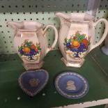 SHELF OF VASES & WEDGWOOD PLATES