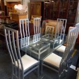 JOHN LEWIS LARGE METAL & GLASS DINING TABLE WITH 6 MATCHING CHAIRS