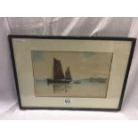 SAILING VESSELS OFF BRIXHAM. A COLOURED ETCHING SIGNED AND INSCRIBED IN PENCIL