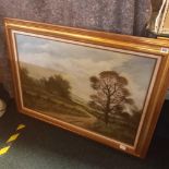 GILT FRAMED OIL PAINTING OF A RURAL SCENE WITH COUNTRY LANE BY C WILLIAMS