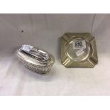 NICKEL ASHTRAY & RONSON QUEEN ANNE STYLE GAS LIGHTER