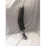 MODERN TOURIST KUKRI WITH PLATED BLADE & FITTINGS IN LEATHER SCABBARD, NO SKINNING KNIVES