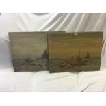 PAIR OF OILS ON CANVAS OF FISHERMEN, AFTER FRED W GIBBONS