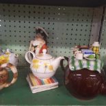 SHELF OF NOVELTY TEA POTS