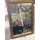 GILT FRAMED PATTERNED MIRROR OF BIRDS IN A POND 41'' X 29''