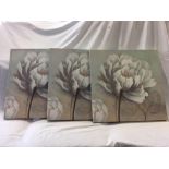 3 CANVASES OF FLOWERS & A CANVAS OF VASES