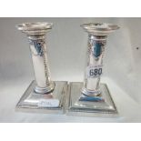 PAIR OF SILVER COLUMN CANDLESTICKS - LONDON 1906