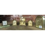 4 CARRAIGE CLOCK STYLE TABLE CLOCKS & 1 OTHER - NOT KNOW IF WORKING