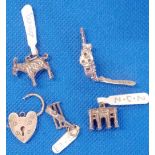 4 SILVER CHARMS & A HEART PADLOCK CLASP