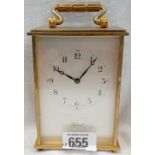 SMALL BRASS FRAMED CARRIAGE CLOCK BY HELVECO (NOT KNOWN IF WORKING)
