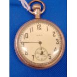 AN ELGAN GOLD PLATED POCKET WATCH IN WORKING ORDER