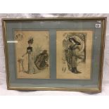 2 ANTIQUE FRENCH HIGH FASHION PRINTS IN ONE FRAME