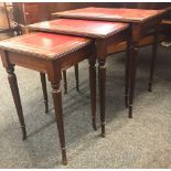 RED LEATHER TOP NEST OF 3 TABLES