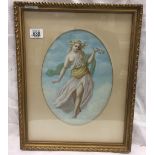 OVAL OIL PAINTING OF AN ETHEREAL MAIDEN WALKING ON CLOUDS, PROBABLY 19THC