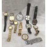 QTY OF WATCHES WITH LEATHER & GOLD COLOUR STRAPS INCL; ACCURIST, CITIZEN, PIERE NICOL & A POCKET