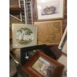 QTY OF GILT FRAMED & OTHER WOOD FRAMED GLASS PICTURES OF VARIOUS SUBJECTS