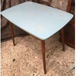 BLUE FORMICA TOP 50's STYLE KITCHEN TABLE 50CM LONG 60CM WIDE