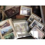 CARTON OF ASSORTED FRAMED PICTURES & WOODEN BOXES